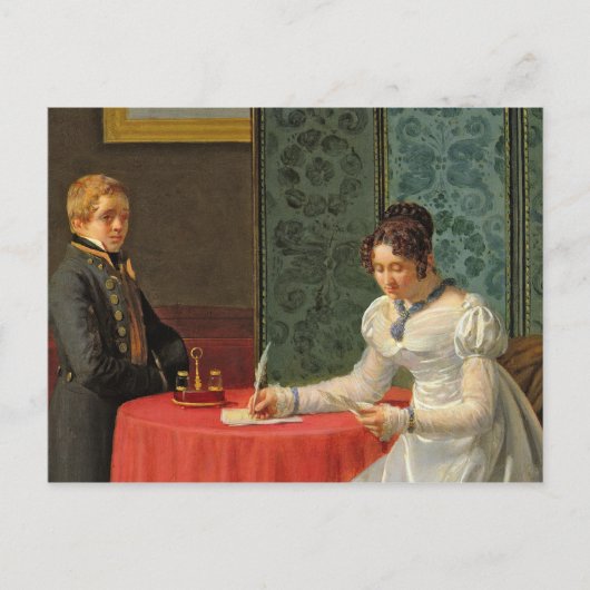 Vrouw die een brief schrijft briefkaart (Voorkant)