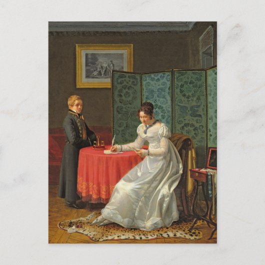 Vrouw die een brief schrijft briefkaart (Voorkant)