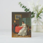 Vrouw die een brief schrijft briefkaart (Staand voorkant)