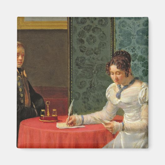 Vrouw die een brief schrijft magneet (Voorkant)