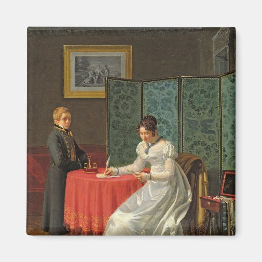 Vrouw die een brief schrijft magneet (Voorkant)