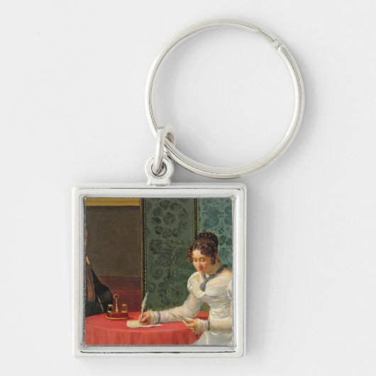 Vrouw die een brief schrijft sleutelhanger (Voorkant)