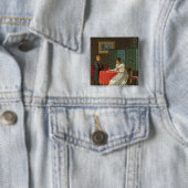 Vrouw die een brief schrijft vierkante button 5,1 cm (In situ)