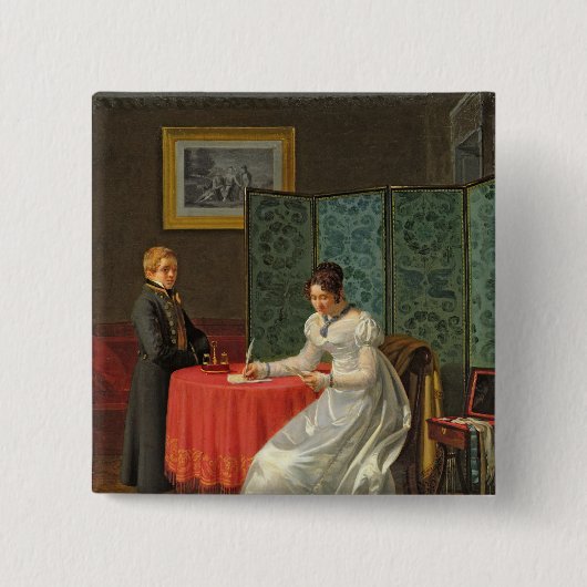 Vrouw die een brief schrijft vierkante button 5,1 cm (Voorkant)