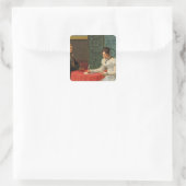 Vrouw die een brief schrijft vierkante sticker (Tas)