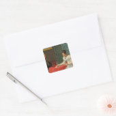 Vrouw die een brief schrijft vierkante sticker (Envelop)