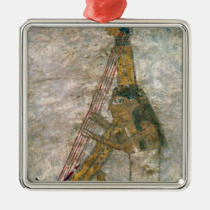 Vrouw die een gebogen harp speelt metalen ornament