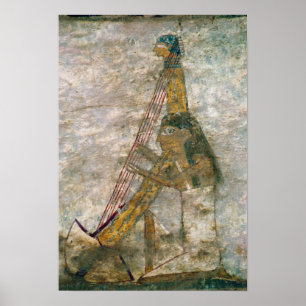 Vrouw die een gebogen harp speelt poster