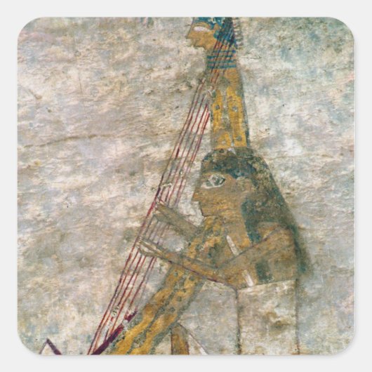 Vrouw die een gebogen harp speelt vierkante sticker (Voorkant)