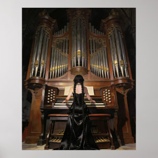 Vrouw die een groot orgel bespeelt poster