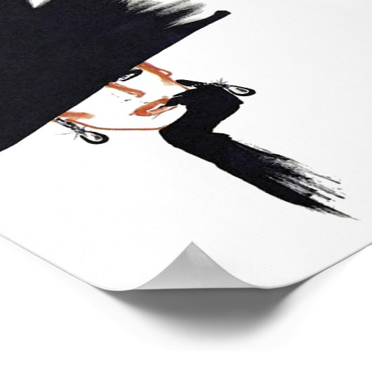 Vrouw die een grote zwarte Pet heeft met een minim Poster (Hoek)