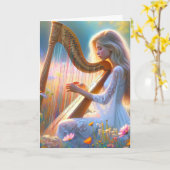 Vrouw die een harp in wilde bloemen speelt kaart (Gele Bloem)