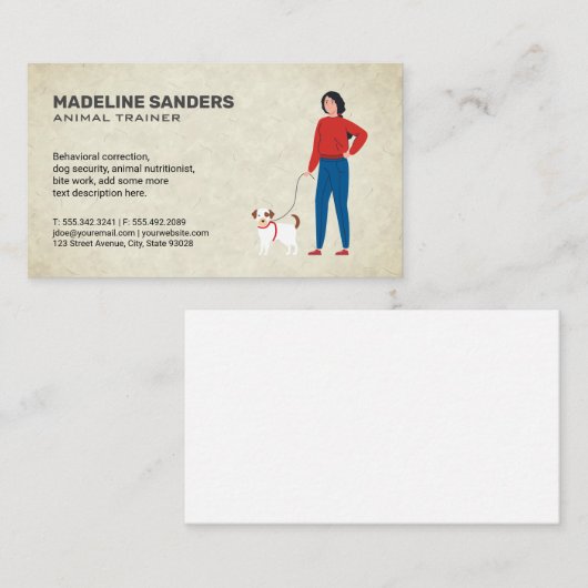 Vrouw die een hond uitlaat visitekaartje (Voorkant / Achterkant)