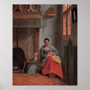 Vrouw die een kind verzorgt - Pieter de Hooch Poster