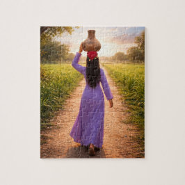 Vrouw die een kleien waterkan draagt legpuzzel