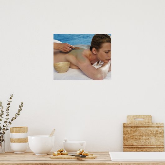 Vrouw die een kuuroord krijgt, uitzicht in de zij, poster (Keuken)