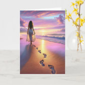 Vrouw die een zonnestrand lopen kaart (Gele Bloem)