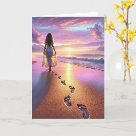 Vrouw die een zonnestrand lopen kaart (Gele Bloem)