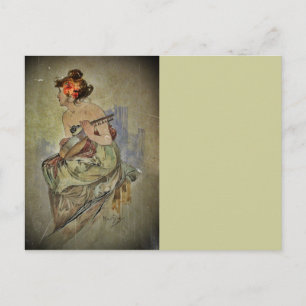 Vrouw die Gedekte Instrument speelt Briefkaart