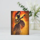 Vrouw die gitaar Red Sky Abstracte originele kunst Briefkaart (Staand voorkant)