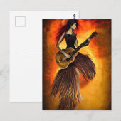 Vrouw die gitaar Red Sky Abstracte originele kunst Briefkaart (Voorkant / Achterkant)