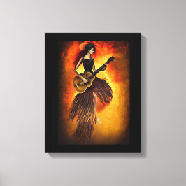 Vrouw die gitaar Red Sky Abstracte originele kunst Canvas Afdruk