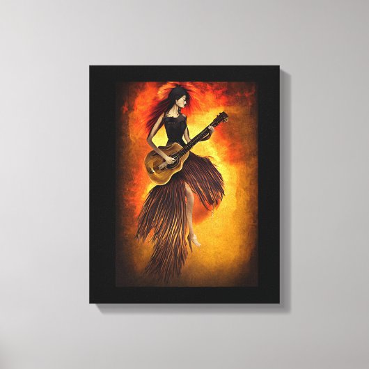 Vrouw die gitaar Red Sky Abstracte originele kunst Canvas Afdruk (Voorkant)