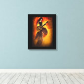 Vrouw die gitaar Red Sky Abstracte originele kunst Canvas Afdruk (Insitu (Houten vloer))