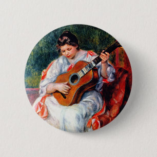 Vrouw die gitaar speelt door Pierre Renoir Ronde Button 5,7 Cm