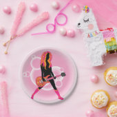 Vrouw die gitaar speelt papieren bordje (Feest)