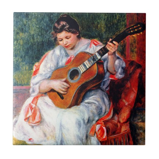 Vrouw die gitaar speelt van Pierre Renoir Tegeltje (Voorkant)