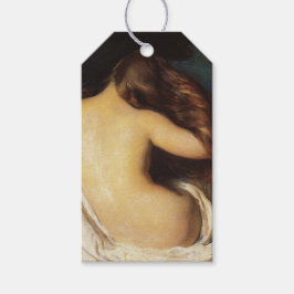 Vrouw die haar drogen (door Joseph DeCamp) Cadeaulabel