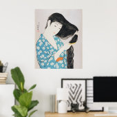 vrouw die haar Hair Goyō Hashiguchi bezoekt Poster (Thuiskantoor)