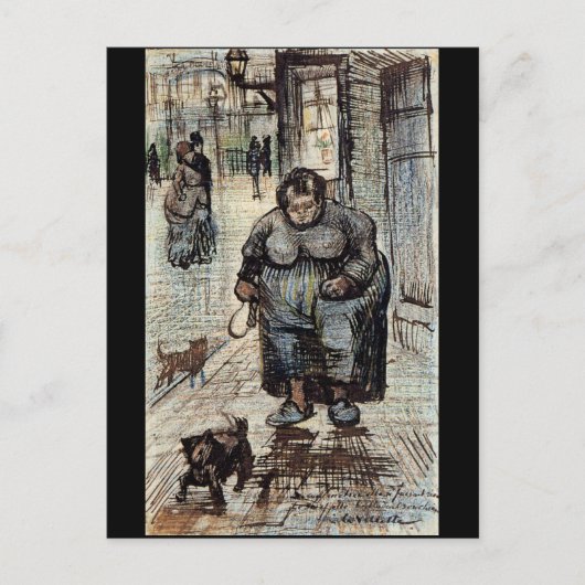 Vrouw die Haar Hond door Vincent Van Gogh lopen Briefkaart (Voorkant)