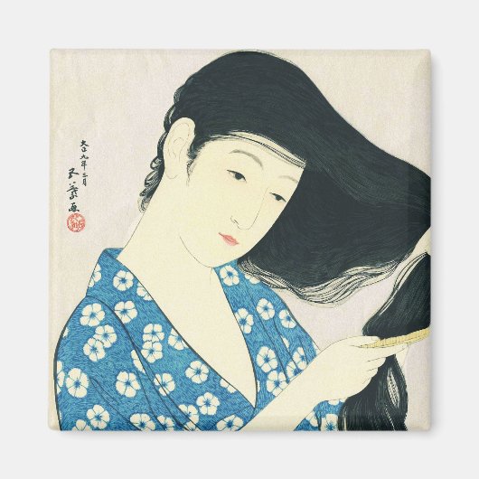 Vrouw die haar kamt Hashiguchi Goyo Magneet (Voorkant)