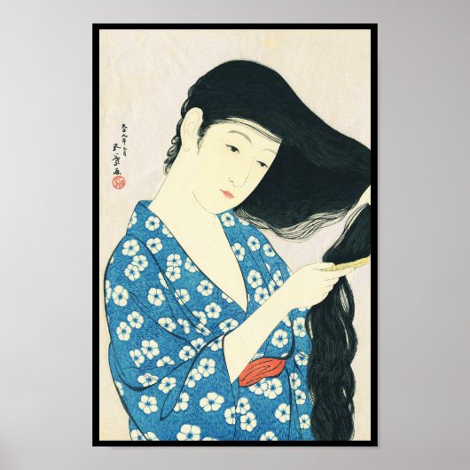 Vrouw die haar kamt Hashiguchi Goyo Poster (Voorkant)