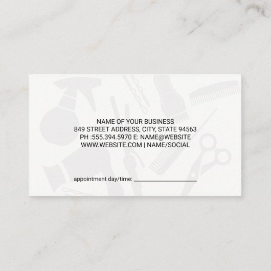 Vrouw die haar knipt | Kapper Afsprakenkaartje (Achterkant)