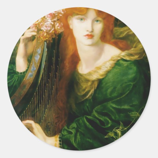 Vrouw die Harp schilderen speelt Ronde Sticker (Voorkant)