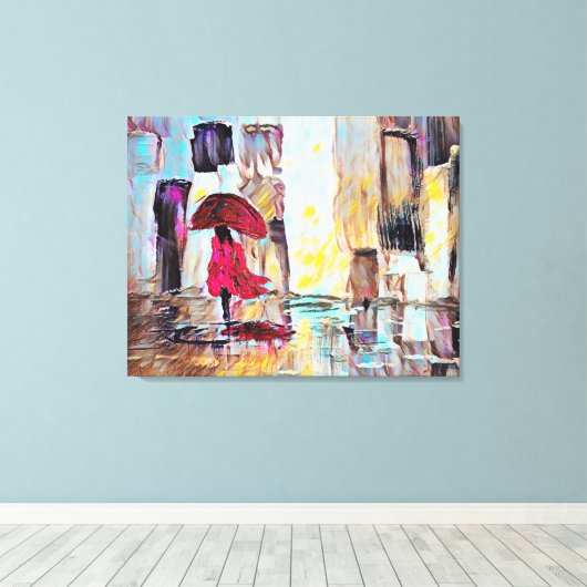 Vrouw die in de regen Abstracte kunst loopt Canvas Afdruk (Insitu (Houten vloer))