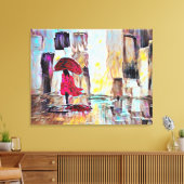 Vrouw die in de regen loopt Abstracte Kunst Canvas Afdruk (Insitu (Woonkamer))