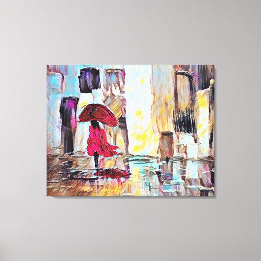 Vrouw die in de regen loopt Abstracte Kunst Canvas Afdruk (Voorkant)