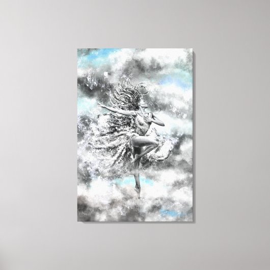 Vrouw die in de Wolken Danst - Gevoel - Schilderij Canvas Afdruk (Voorkant)