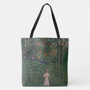 Vrouw die in een exotisch bos loopt, Henri Roussea Tote Bag