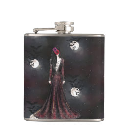 VROUW DIE IN EEN VREEMDE NACHTELIJKE HEMEL MET VOG HEUPFLES