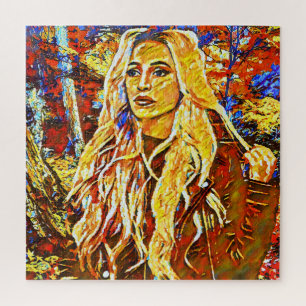 Vrouw die in Park Abstracte impressionistische kun Legpuzzel