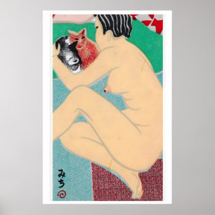 Vrouw die katten knuffelt - Matchbox print - Esthe