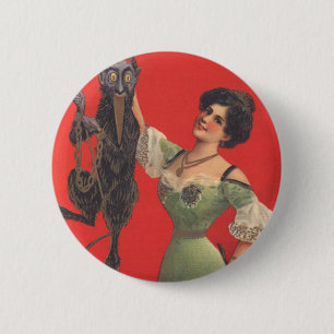 Vrouw die Krampus vangt Ronde Button 5,7 Cm