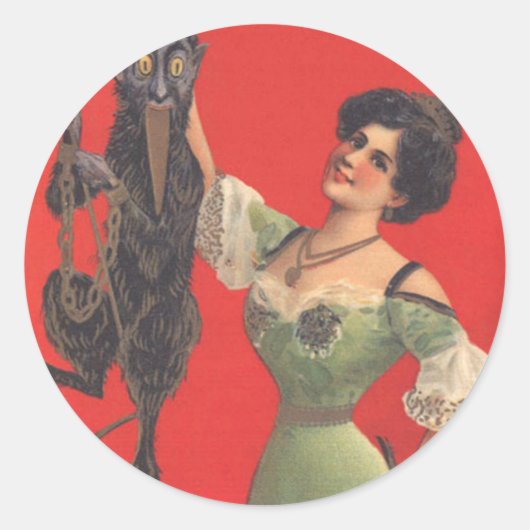 Vrouw die Krampus vangt Ronde Sticker (Voorkant)