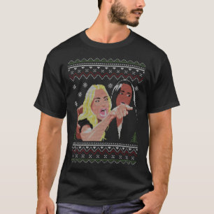 Vrouw Die Krijst Naar Kat Lelijke Kersttrui Meme T-shirt