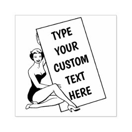  Vrouw die Leeg teken houden Rubberstempel